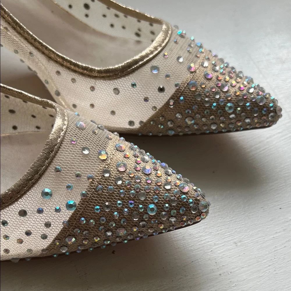 De Blossom Collection Gold Rhinestone Heels - Picture 3 of 9